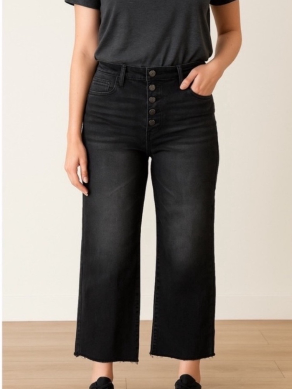 Judy Blue Black Wash High-Rise Wide Leg Crop Jeans